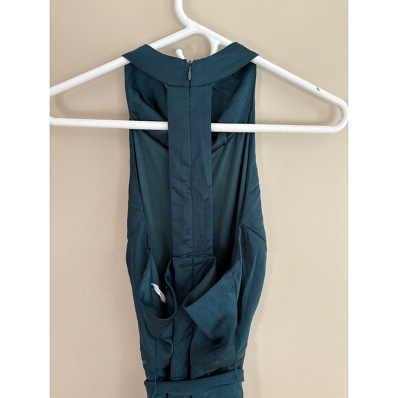 Lulus Luxe Vision Satin Halter Wide-Leg Jumpsuit Dark Teal Women’s Medium NWT - Picture 6 of 12